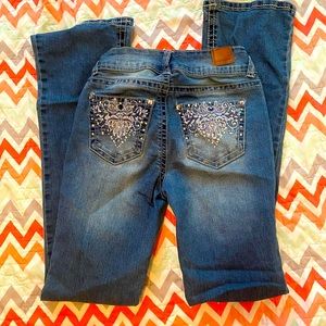 mid rise flare 2000s jeans rhinestones